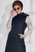 Tesettür giyim LACİVERT KAPÜŞONLU KAPİTONE YELEK 9737 