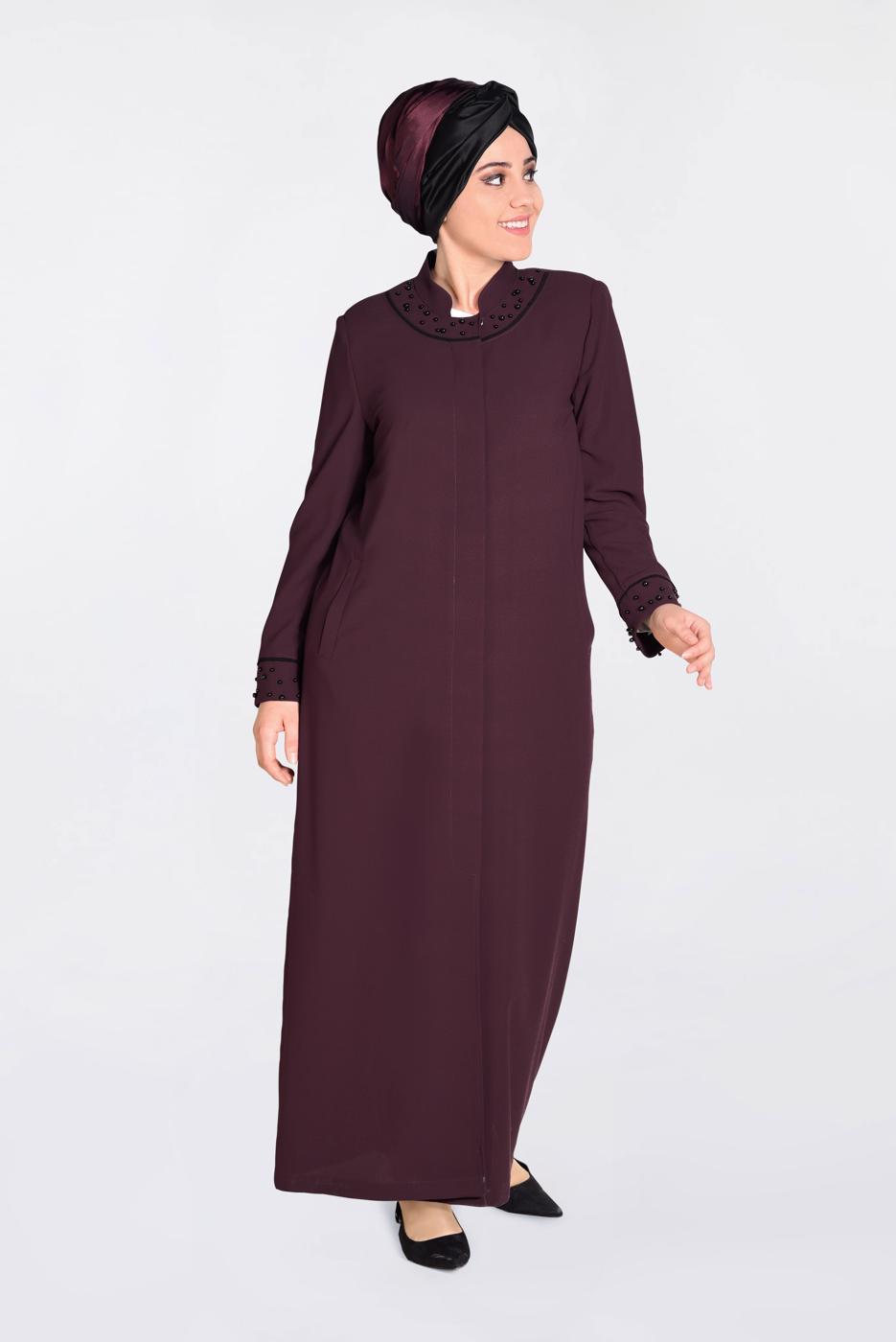 Vêtements hijab ROUGE BORDEAUX ALVINA PERLE COL MANDARINE FINITION T 1290