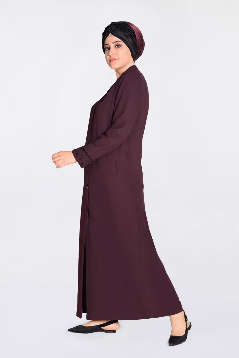 Vêtements hijab ROUGE BORDEAUX ALVINA PERLE COL MANDARINE FINITION T 1290