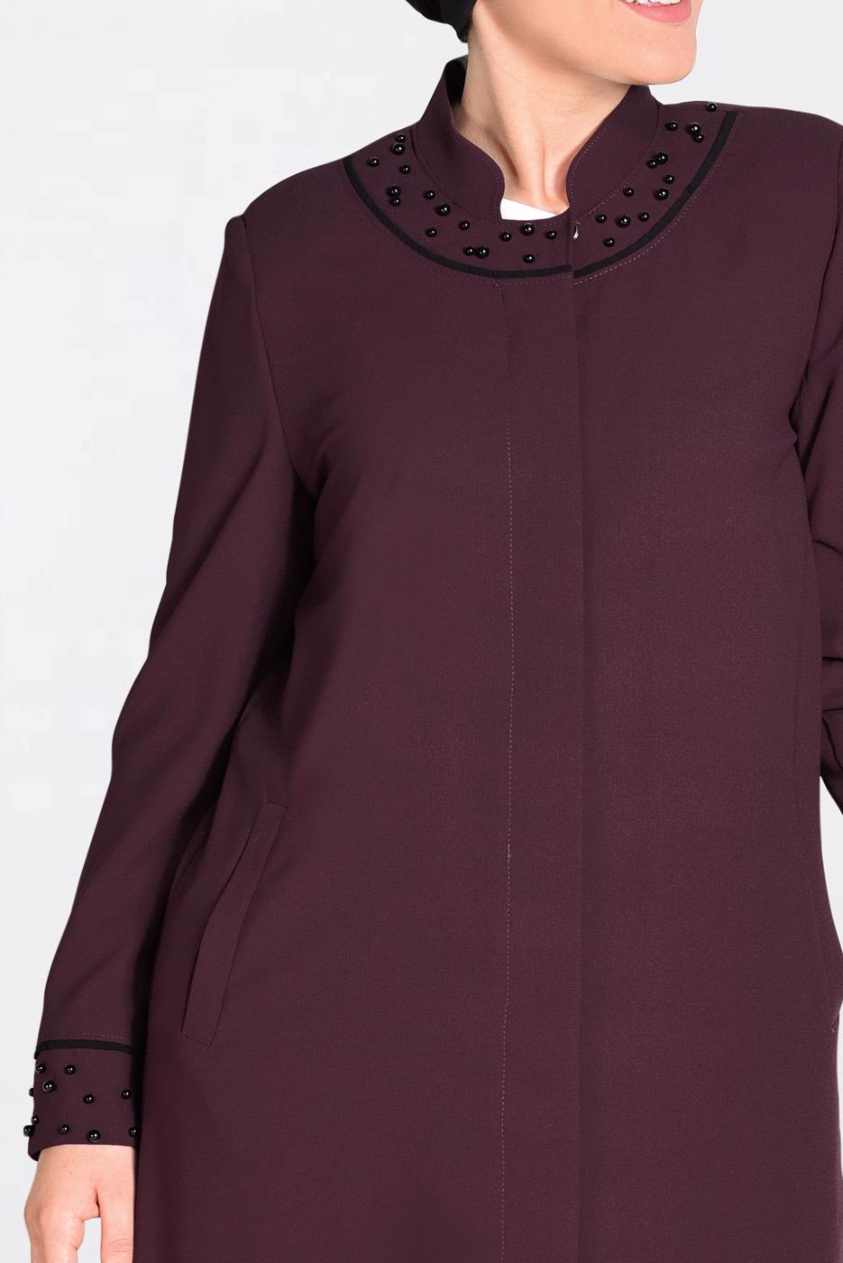 Hijab clothing CLARET RED ALVINA BEADED MANDARIN COLLAR TOPCOAT T 1290
