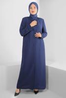 Hijab clothing NAVY BLUE ALVINA BEADED MANDARIN COLLAR TOPCOAT T 1290