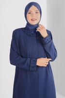 Hijab clothing NAVY BLUE ALVINA BEADED MANDARIN COLLAR TOPCOAT T 1290