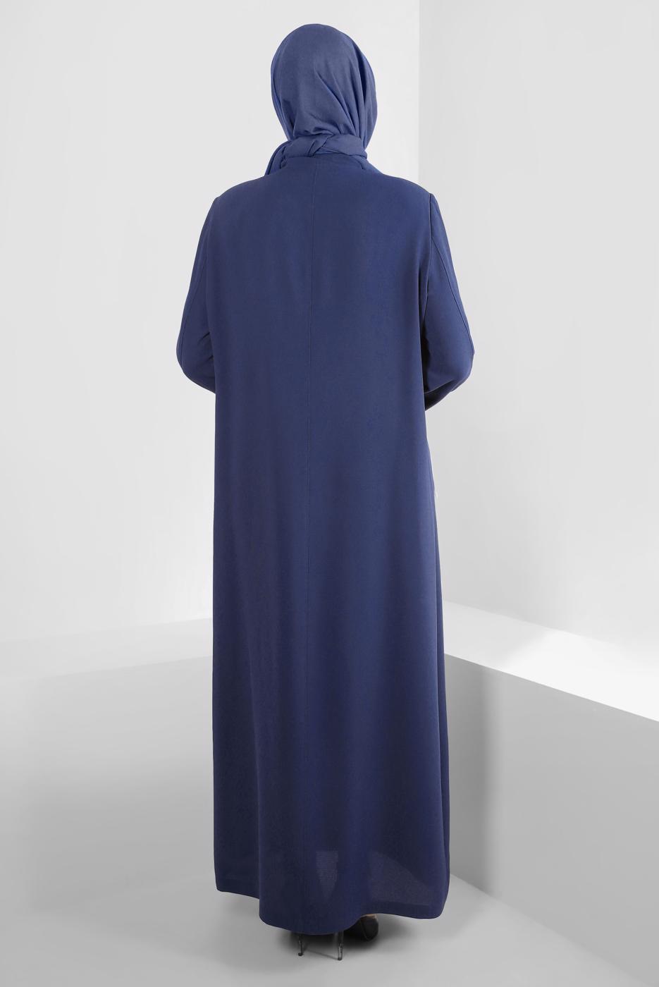 Hijab clothing NAVY BLUE ALVINA BEADED MANDARIN COLLAR TOPCOAT T 1290