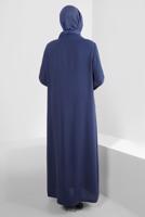 Hijab clothing NAVY BLUE ALVINA BEADED MANDARIN COLLAR TOPCOAT T 1290