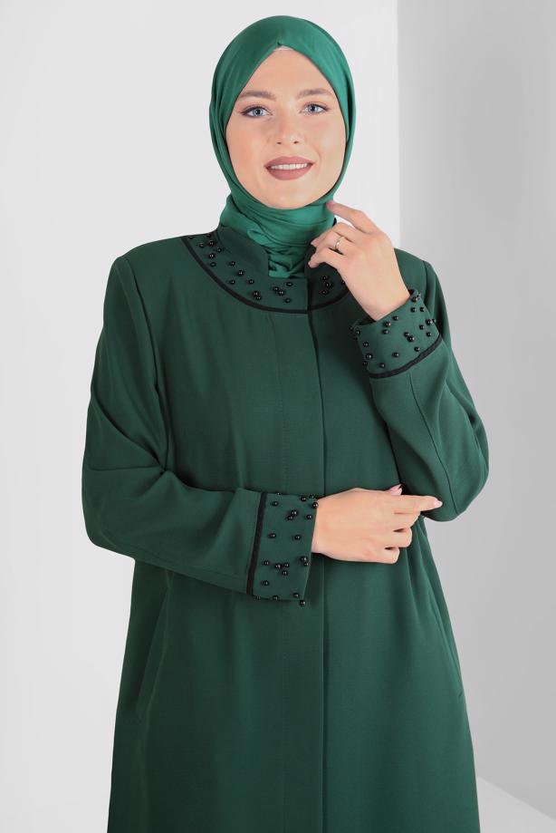 Vêtements hijab VERT ALVINA PERLE COL MANDARINE FINITION T 1290 - TRENDTESETTÜR