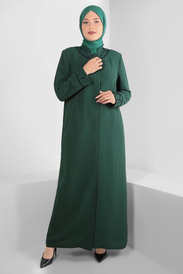 Vêtements hijab VERT ALVINA PERLE COL MANDARINE FINITION T 1290 - TRENDTESETTÜR
