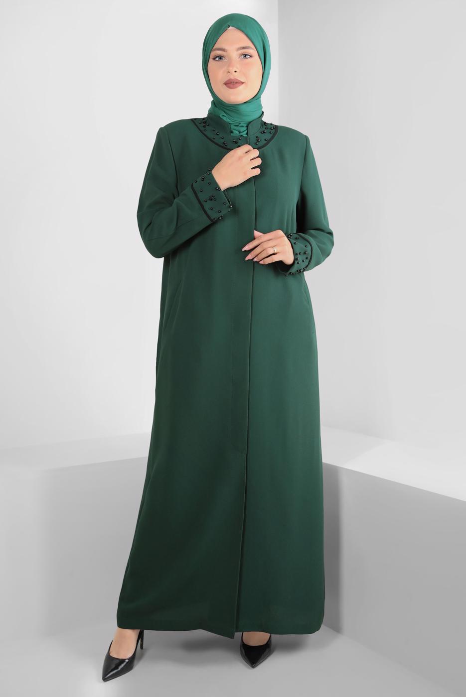 Vêtements hijab VERT ALVINA PERLE COL MANDARINE FINITION T 1290