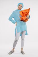 Tesettür giyim MAVİ DEGAJE YAKA TUNİK 64781