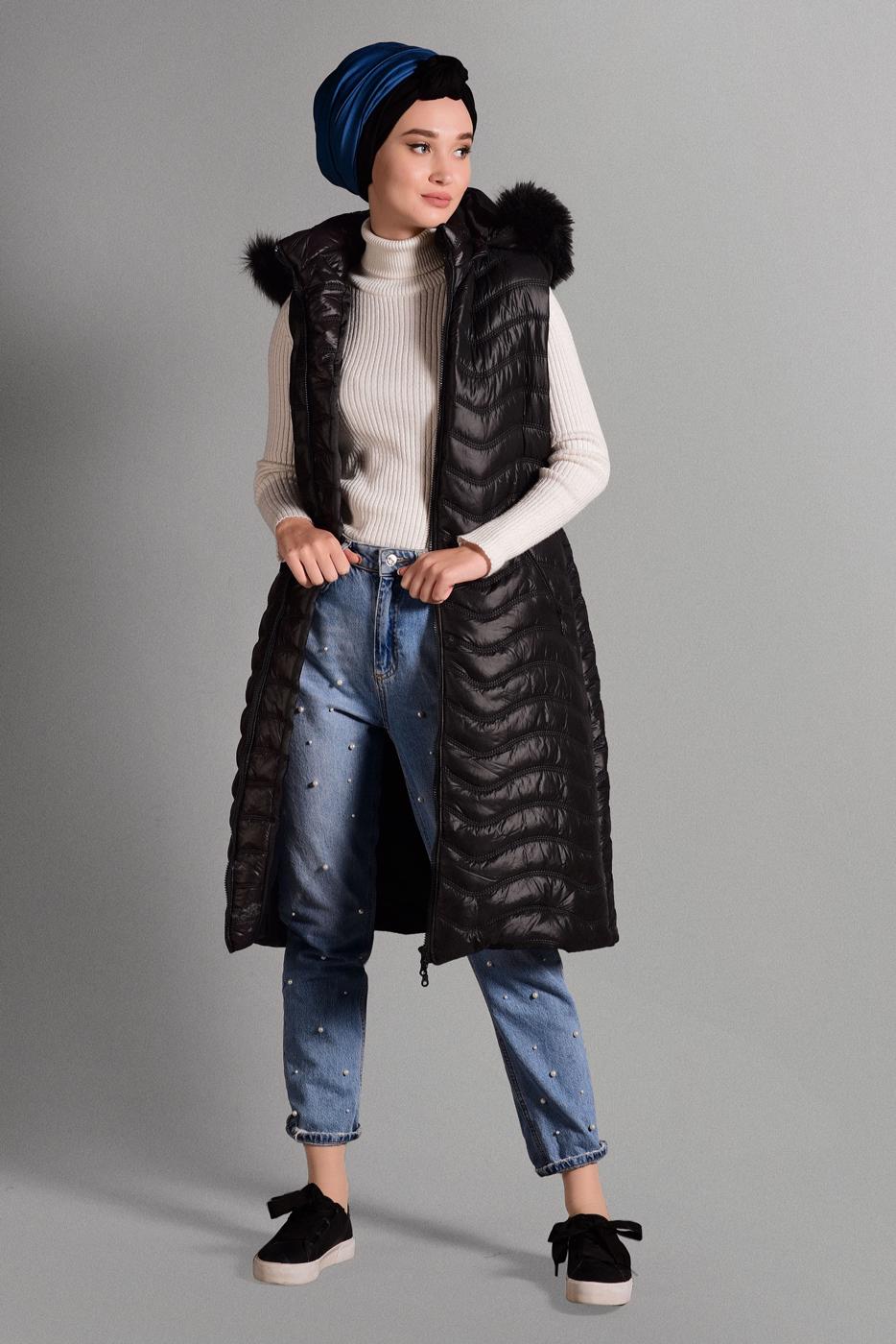 Vêtements hijab NOIR DOUDOUNE À ZIPPÉ 3502 