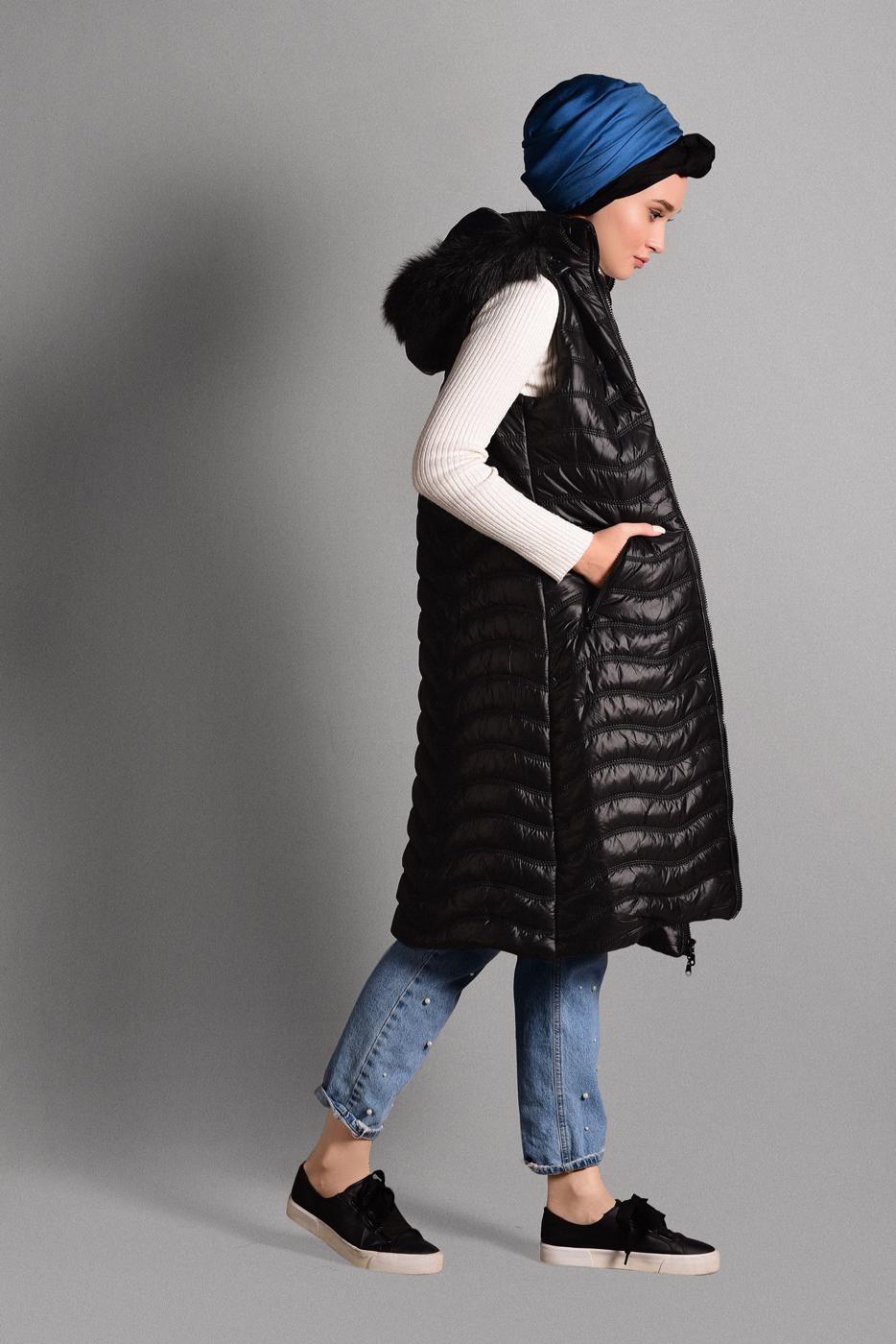 Hijab clothing BLACK QUILTED GILET 3502 