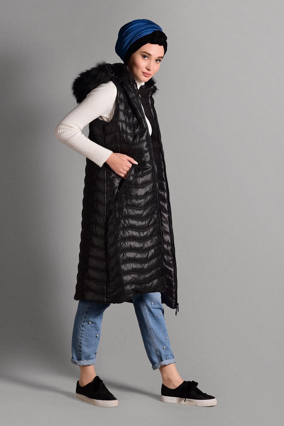 Hijab clothing BLACK QUILTED GILET 3502 