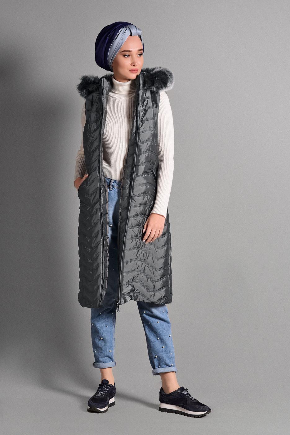 Hijab clothing GREY QUILTED GILET 3502 