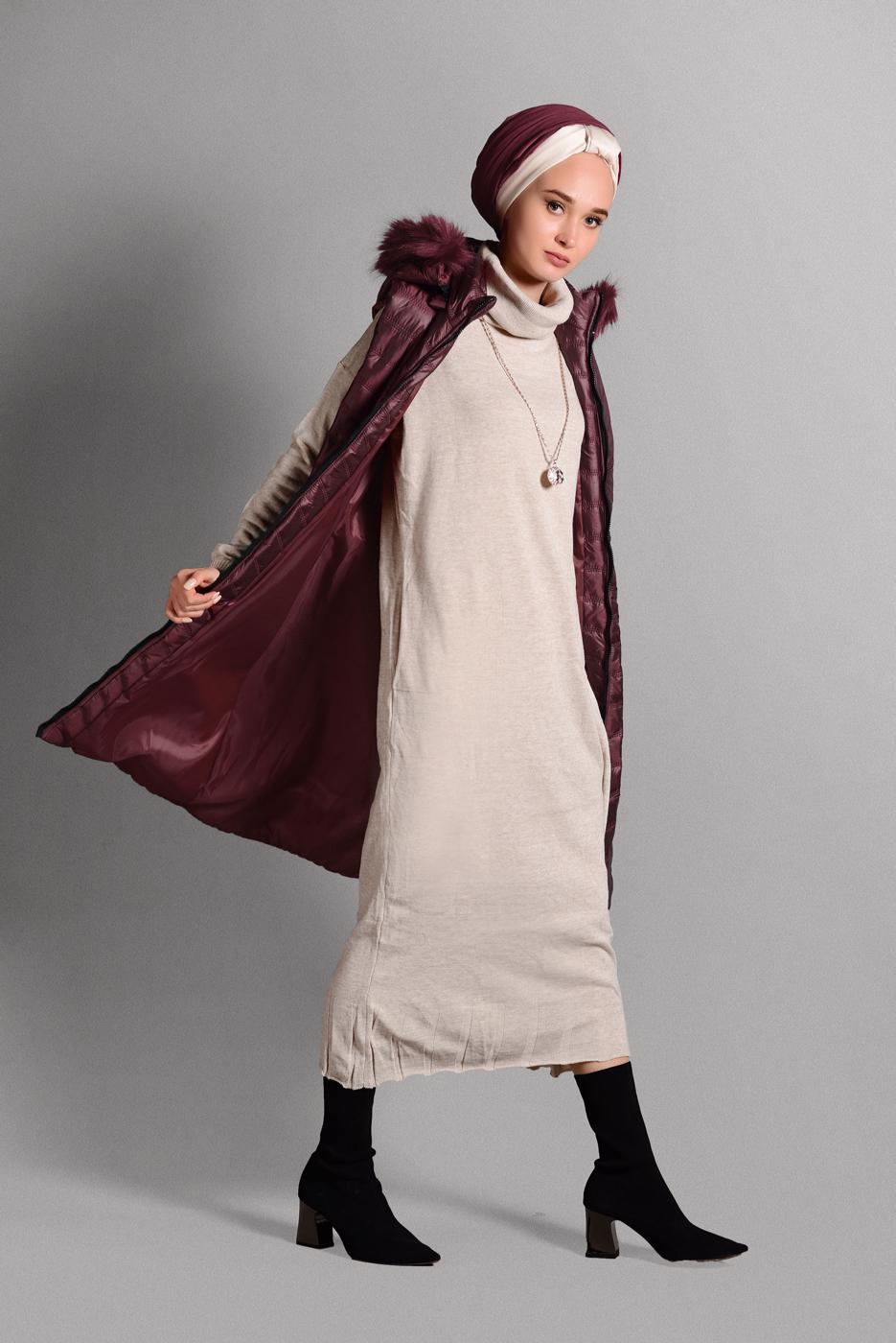 Vêtements hijab ROUGE BORDEAUX DOUDOUNE À ZIPPÉ 3502 