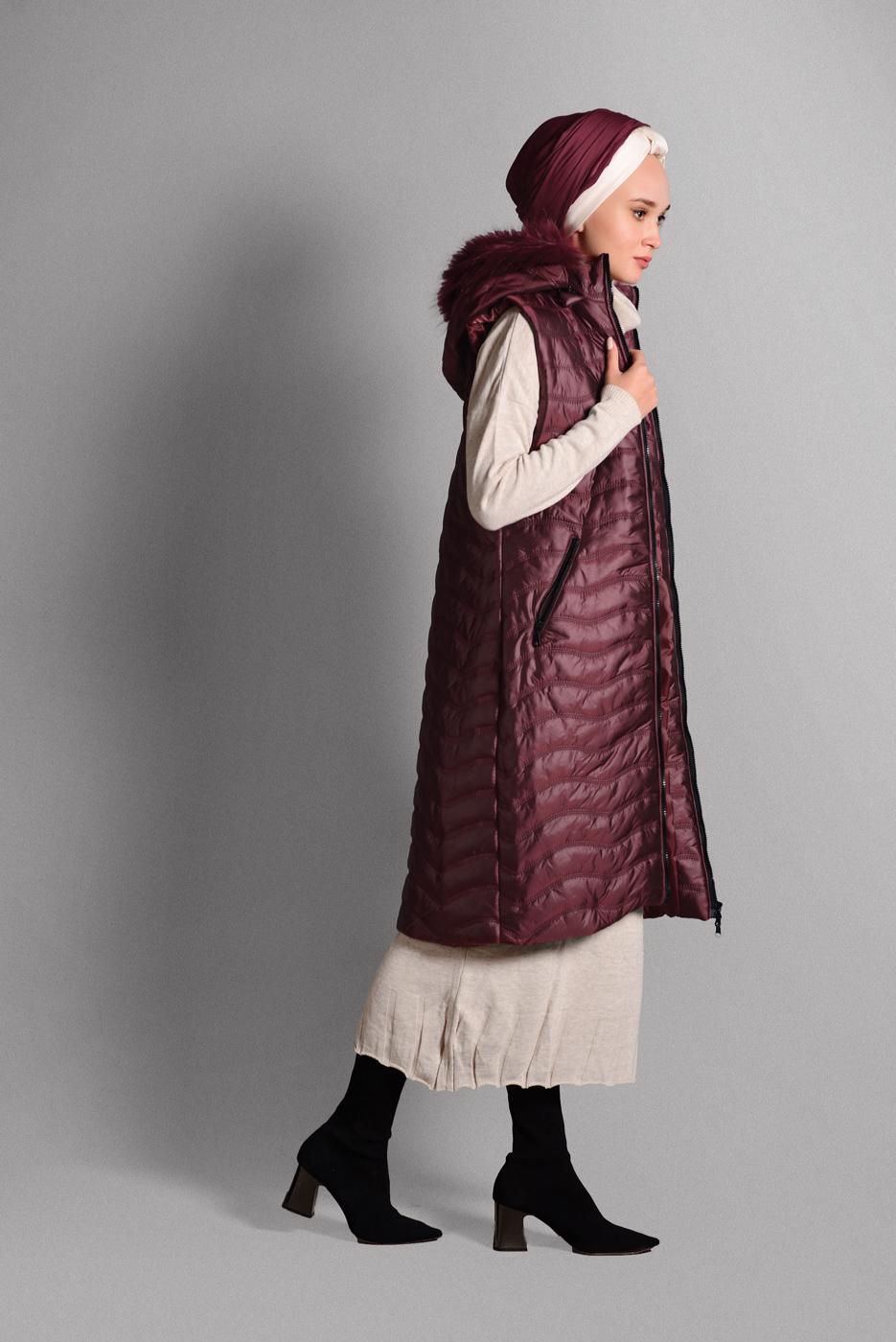 Hijab clothing CLARET RED QUILTED GILET 3502 