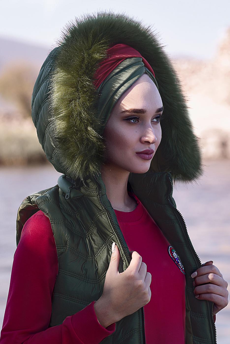 Hijab clothing KHAKI QUILTED GILET 3502 