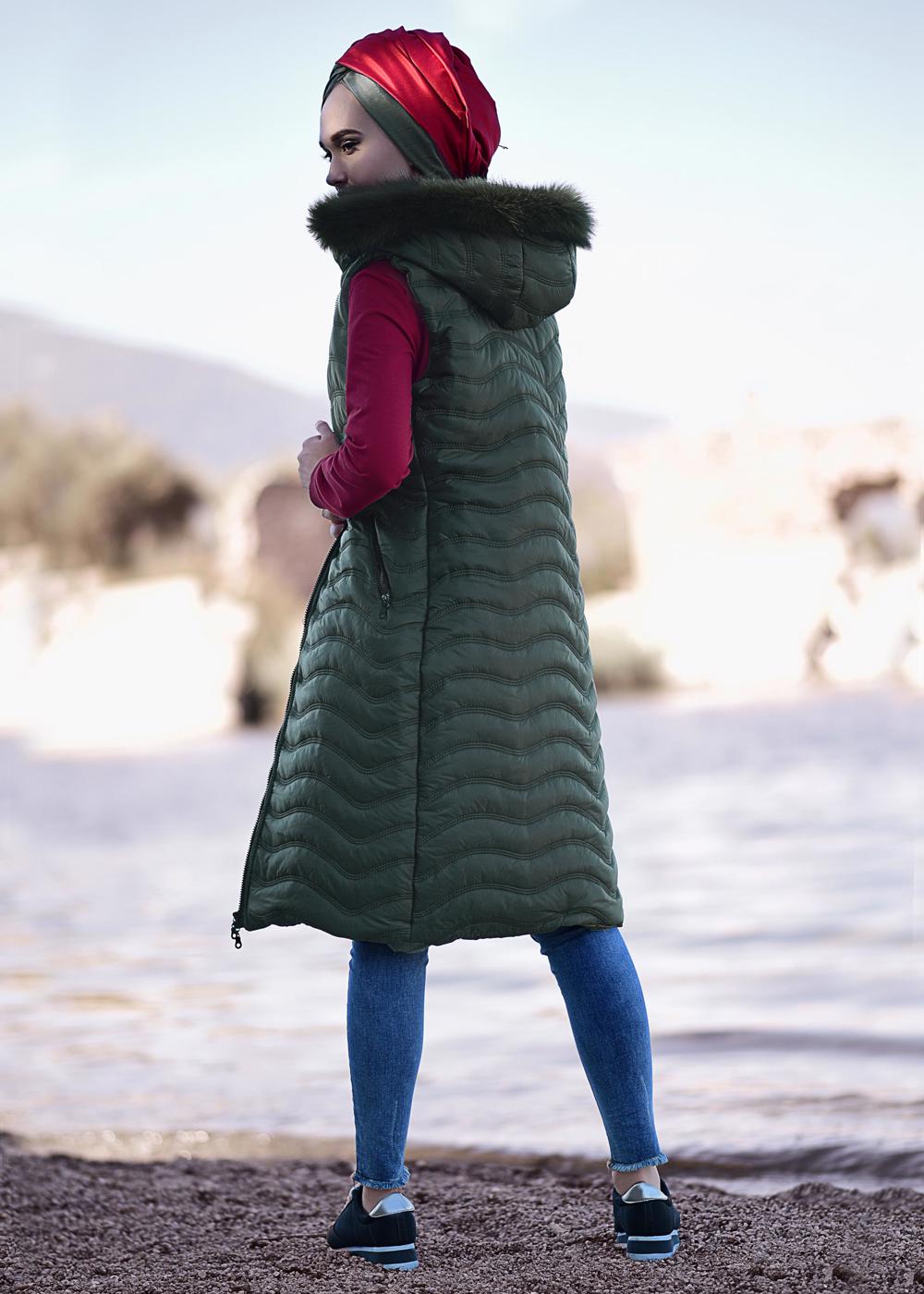 Hijab clothing KHAKI QUILTED GILET 3502 