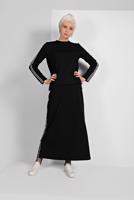 Tesettür giyim SİYAH ŞERİT DETAYLI ETEKLİ TAKIM T 94108