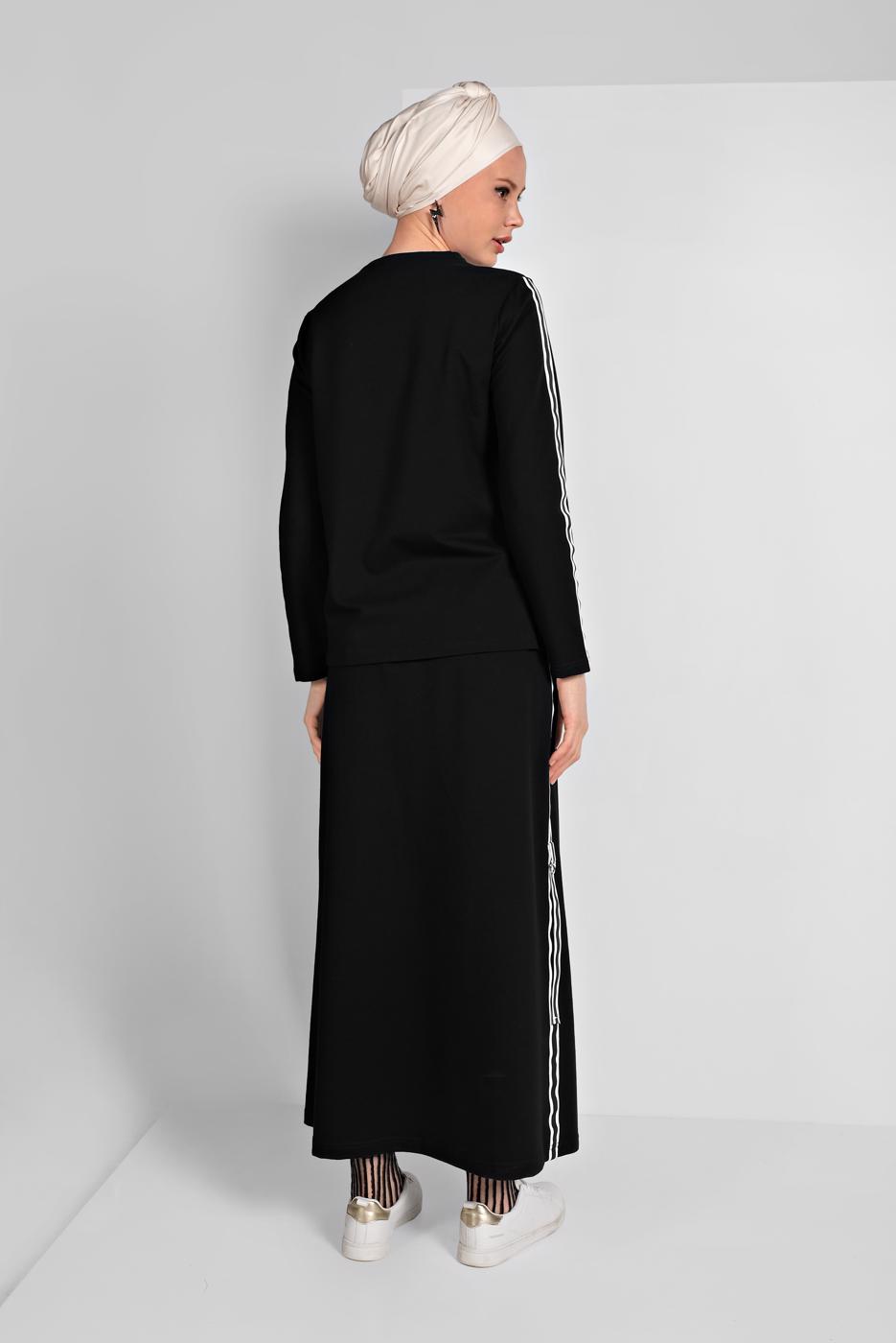 Tesettür giyim SİYAH ŞERİT DETAYLI ETEKLİ TAKIM T 94108