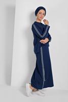 Tesettür giyim LACİVERT ŞERİT DETAYLI ETEKLİ TAKIM T 94108