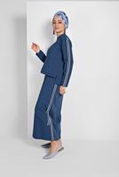 Tesettür giyim MAVİ ŞERİT DETAYLI ETEKLİ TAKIM T 94108