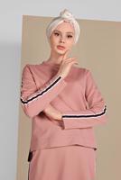 Tesettür giyim PUDRA ŞERİT DETAYLI ETEKLİ TAKIM T 94108