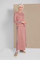 Tesettür giyim PUDRA ŞERİT DETAYLI ETEKLİ TAKIM T 94108