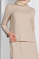 Tesettür giyim BEJ ŞERİT DETAYLI ETEKLİ TAKIM T 94108