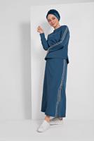 Tesettür giyim MAVİ ŞERİT DETAYLI ETEKLİ TAKIM T 94108