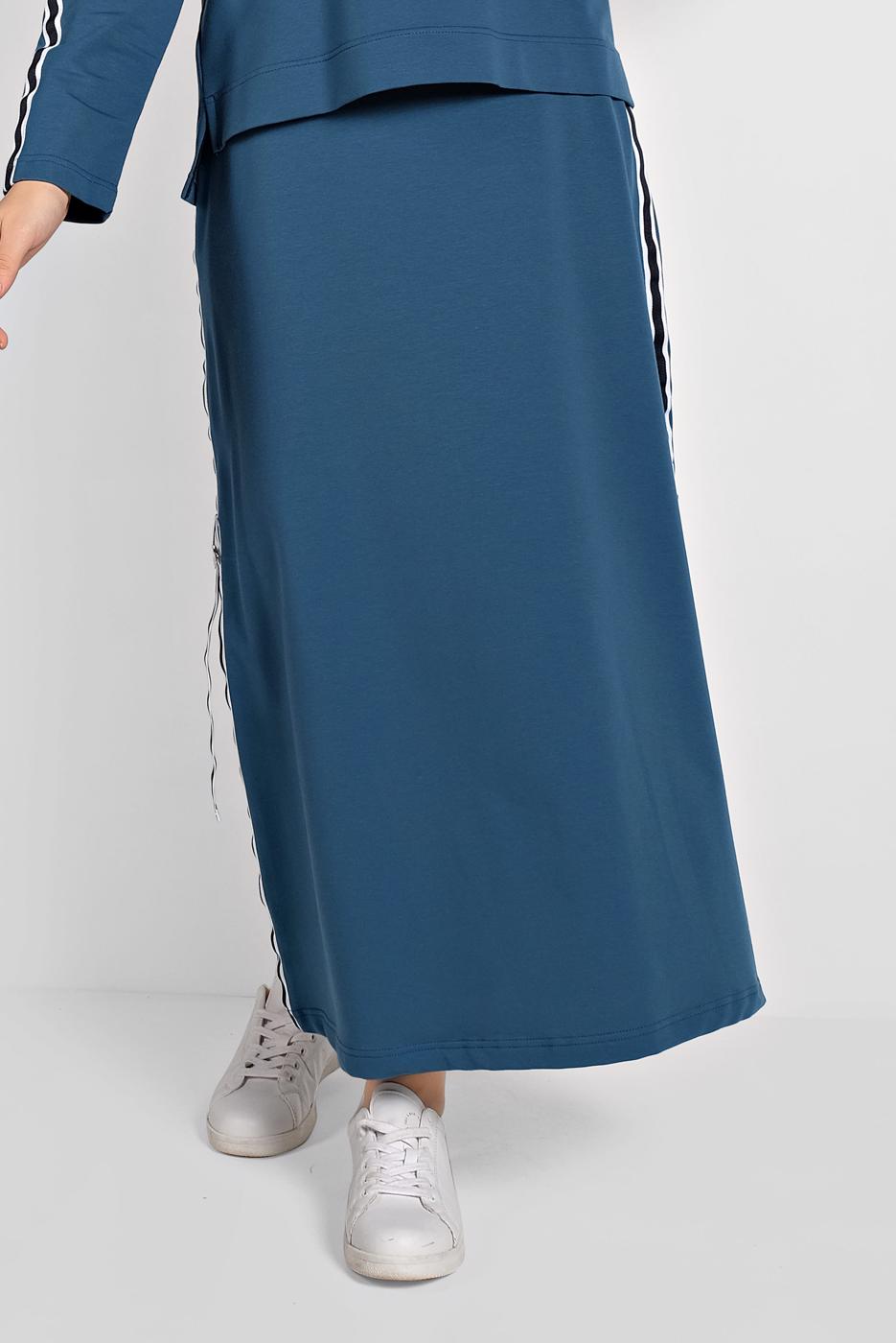 Tesettür giyim MAVİ ŞERİT DETAYLI ETEKLİ TAKIM T 94108