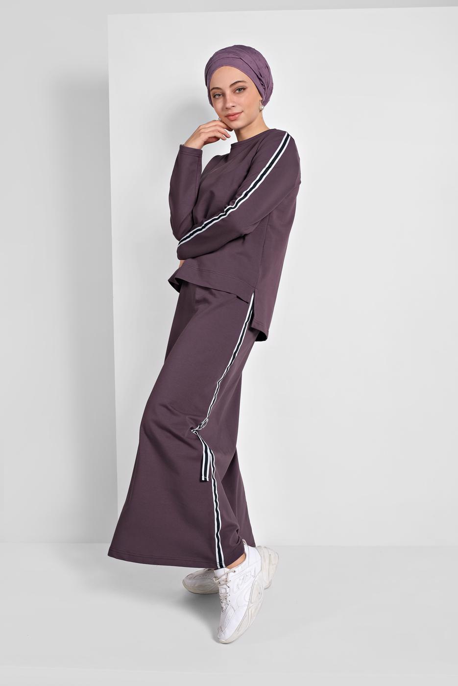 Tesettür giyim YEŞİL ŞERİT DETAYLI ETEKLİ TAKIM T 94108