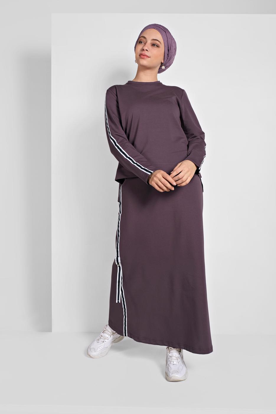 Tesettür giyim YEŞİL ŞERİT DETAYLI ETEKLİ TAKIM T 94108