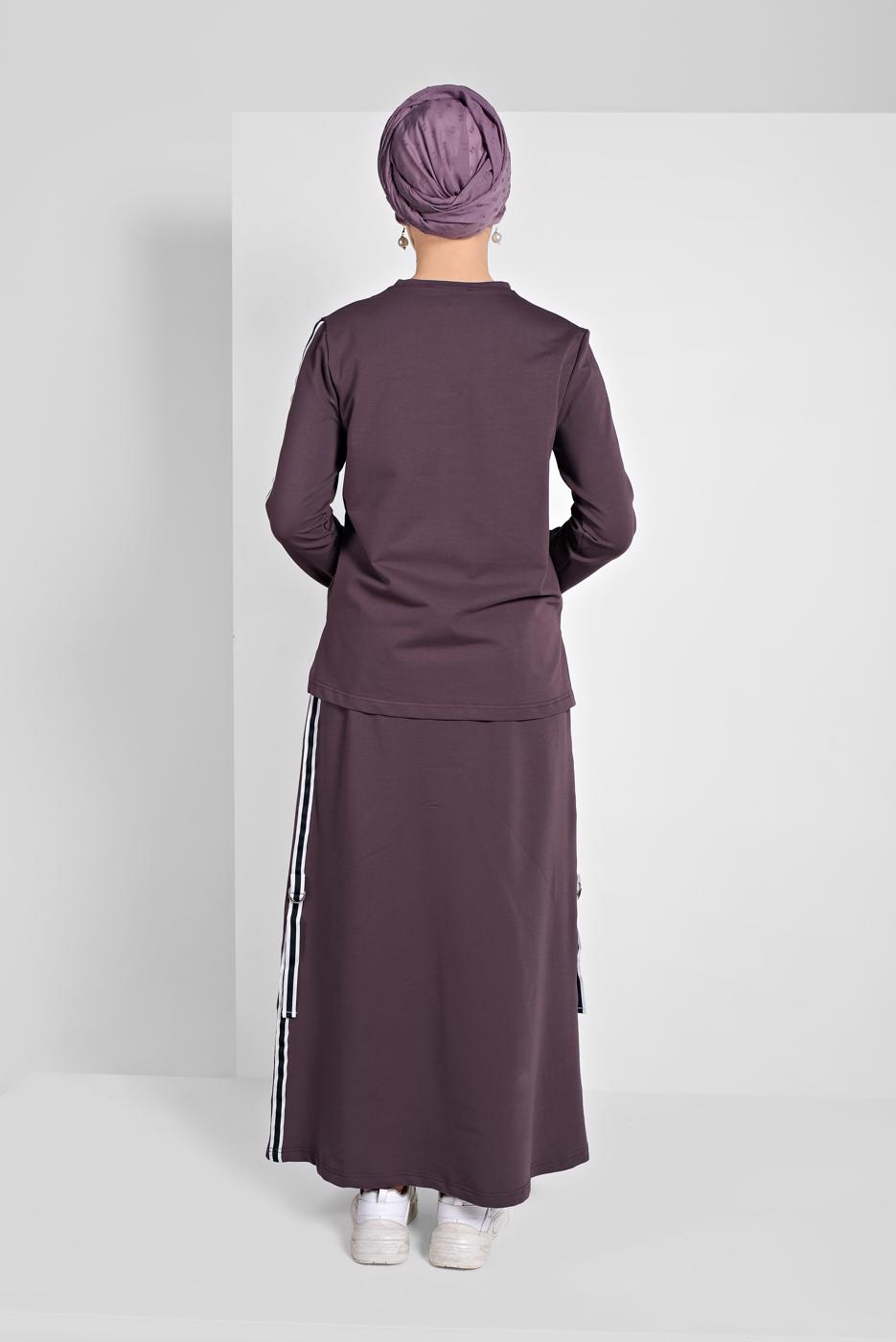 Tesettür giyim YEŞİL ŞERİT DETAYLI ETEKLİ TAKIM T 94108