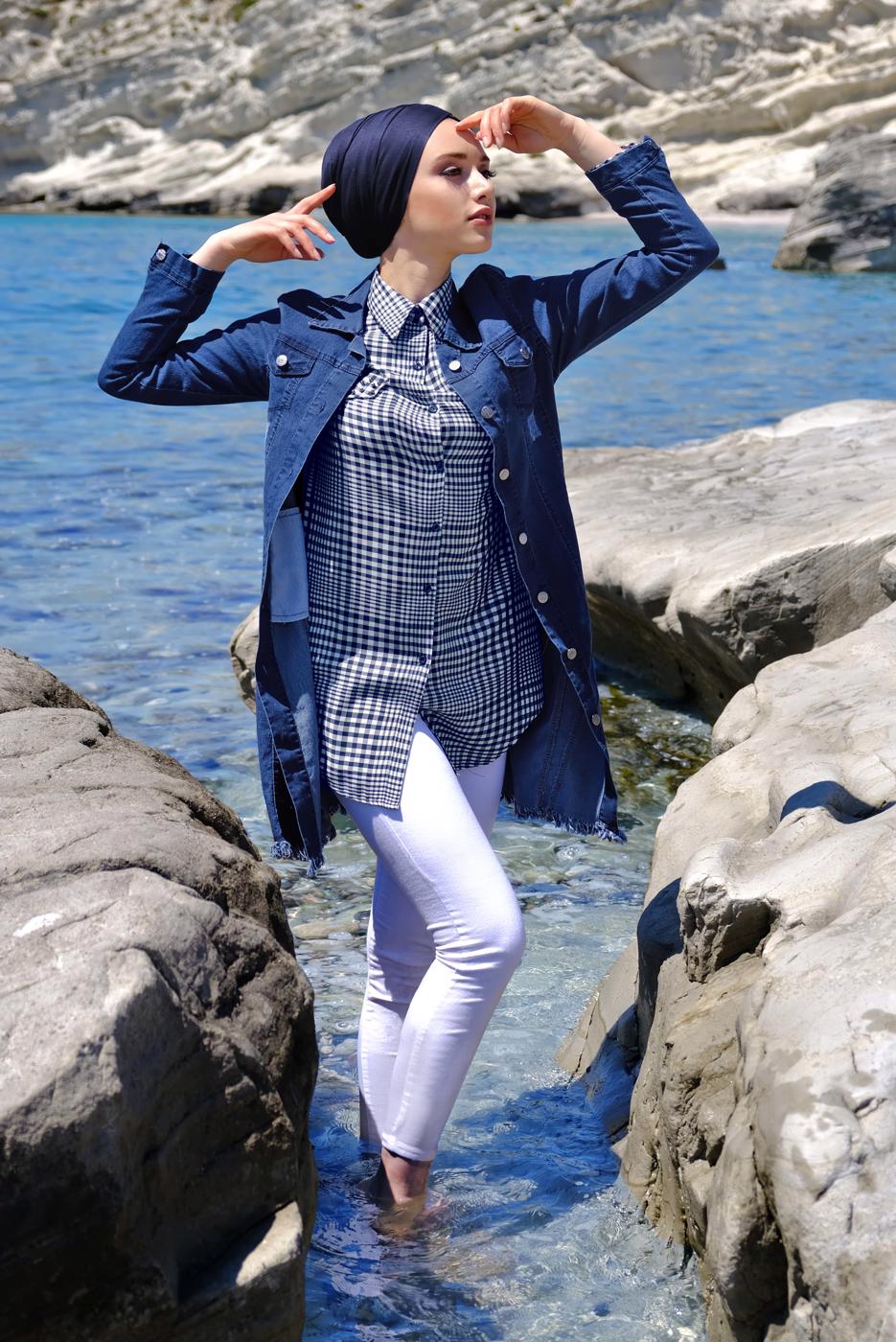 Tesettür giyim LACİVERT PÖTİKARE DESENLİ TUNİK 2003