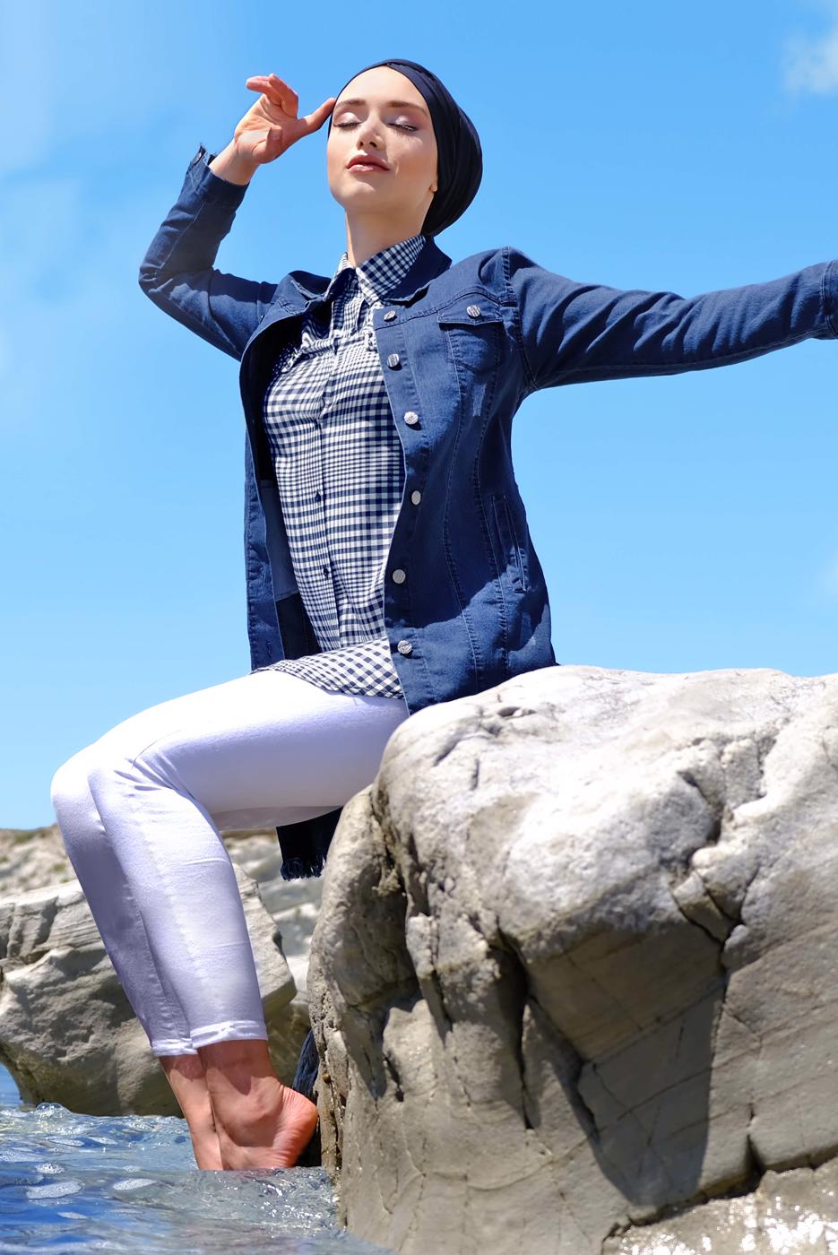 Tesettür giyim LACİVERT PÖTİKARE DESENLİ TUNİK 2003