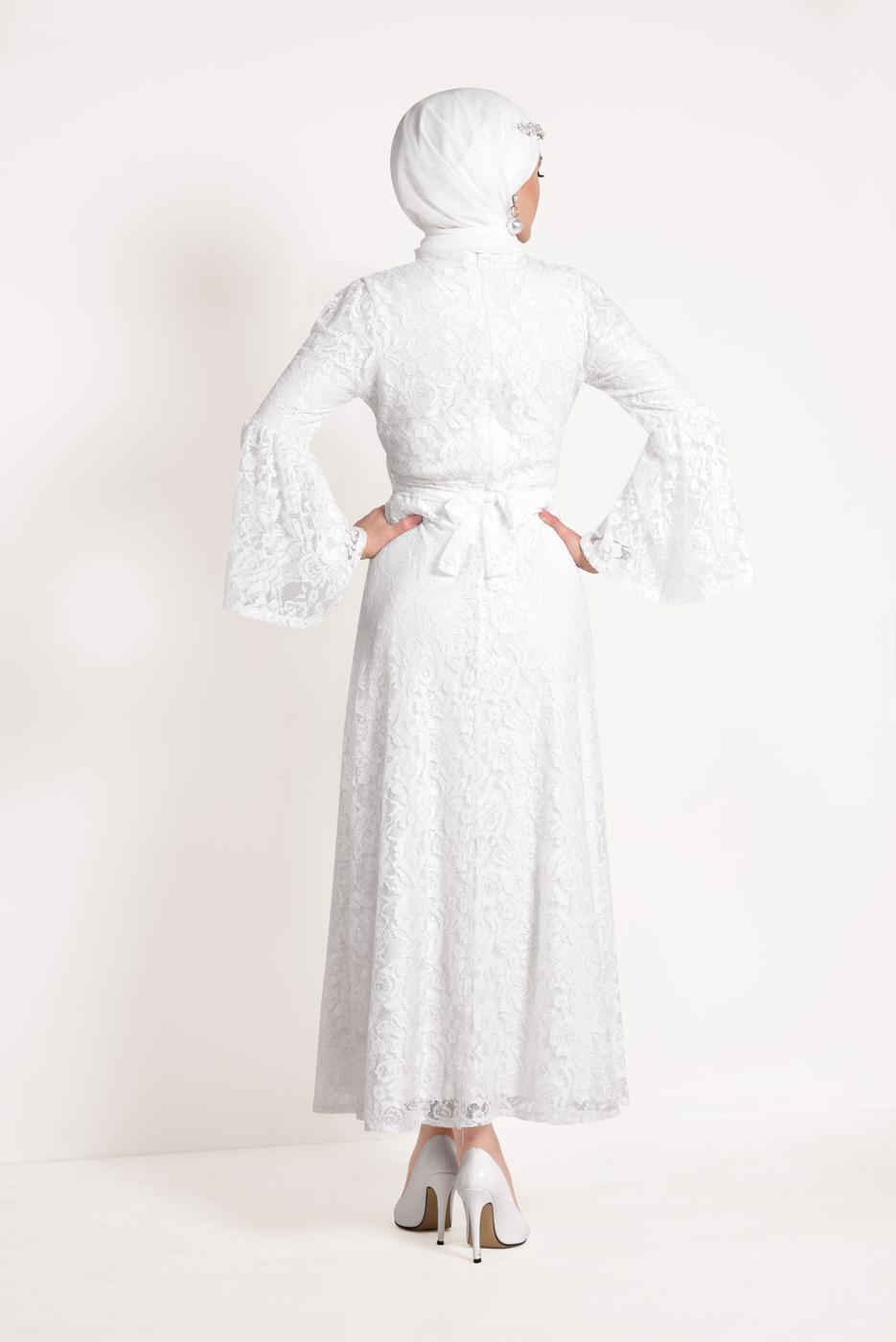 Vêtements hijab BLANC ROBE EN DENTELLE À VOLANTS 4551