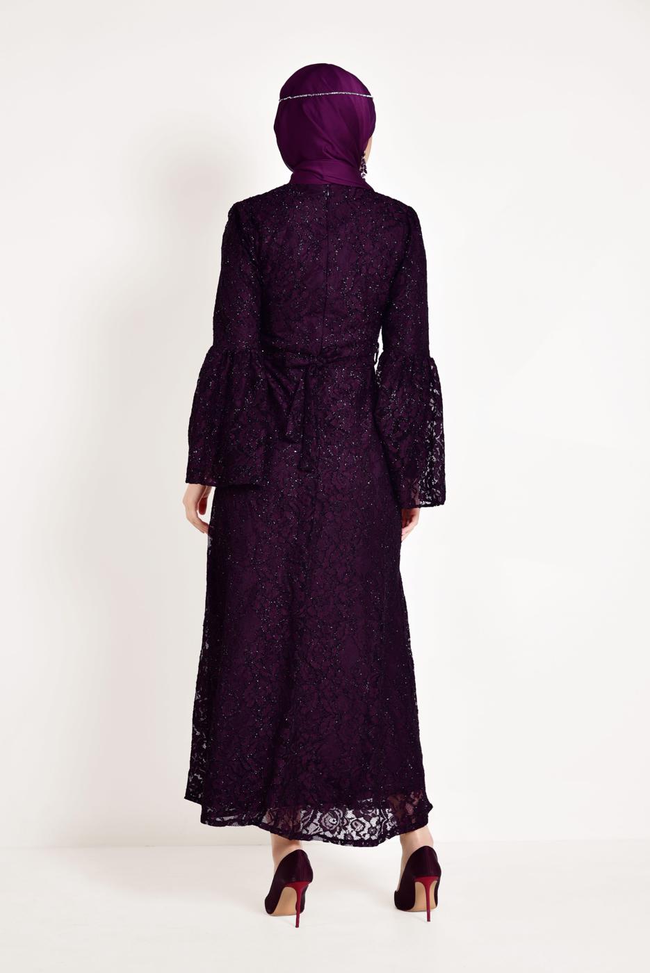 Vêtements hijab POURPRE ROBE EN DENTELLE À VOLANTS 4551
