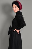 Tesettür giyim SİYAH GİZLİ DÜĞMELİ NAKIŞLI PARDESÜ 1131 