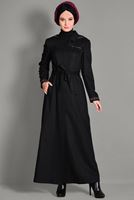 Tesettür giyim SİYAH GİZLİ DÜĞMELİ NAKIŞLI PARDESÜ 1131 