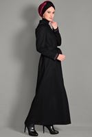 Tesettür giyim SİYAH GİZLİ DÜĞMELİ NAKIŞLI PARDESÜ 1131 