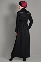 Tesettür giyim SİYAH GİZLİ DÜĞMELİ NAKIŞLI PARDESÜ 1131 