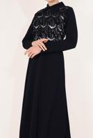 Tesettür giyim SİYAH  PÜSKÜLLÜ ABİYE ELBİSE T 02706