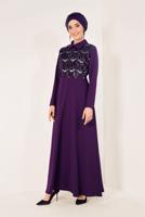 Tesettür giyim MÜRDÜM  PÜSKÜLLÜ ABİYE ELBİSE T 02706