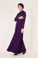 Tesettür giyim MÜRDÜM  PÜSKÜLLÜ ABİYE ELBİSE T 02706