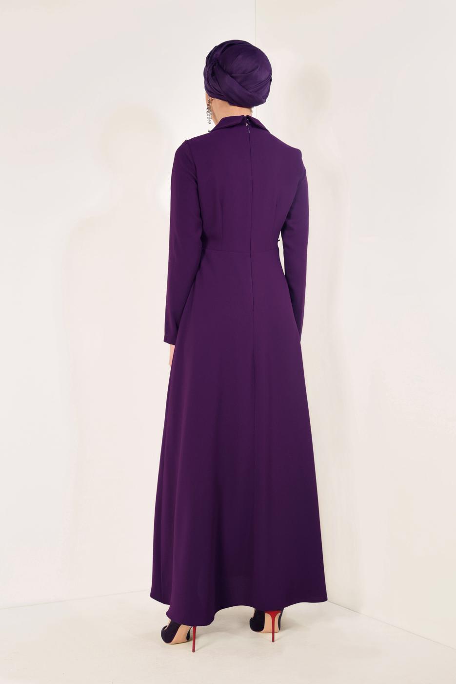 Tesettür giyim MÜRDÜM  PÜSKÜLLÜ ABİYE ELBİSE T 02706