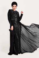 Tesettür giyim SİYAH TÜL DETAYLI SİMLİ ABİYE ELBİSE T 24725