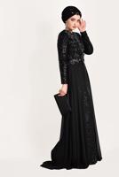 Tesettür giyim SİYAH TÜL DETAYLI SİMLİ ABİYE ELBİSE T 24725