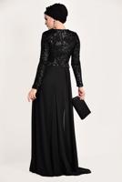 Tesettür giyim SİYAH TÜL DETAYLI SİMLİ ABİYE ELBİSE T 24725
