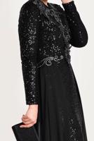 Tesettür giyim SİYAH TÜL DETAYLI SİMLİ ABİYE ELBİSE T 24725