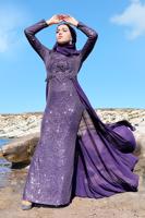 Tesettür giyim MOR TÜL DETAYLI SİMLİ ABİYE ELBİSE T 24725