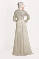 Tesettür giyim EKRU TÜL DETAYLI SİMLİ ABİYE ELBİSE T 24725